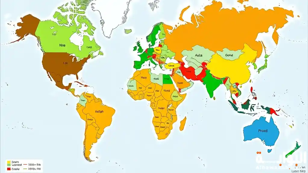 ماذا يمثل اللون الأخضر في الخريطة