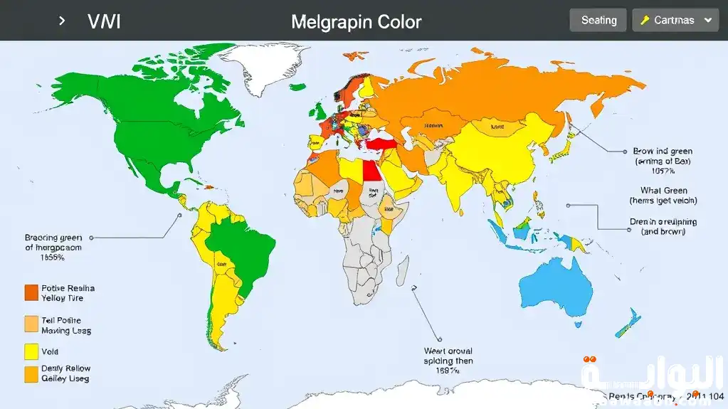 ماذا يمثل اللون الأخضر في الخريطة
