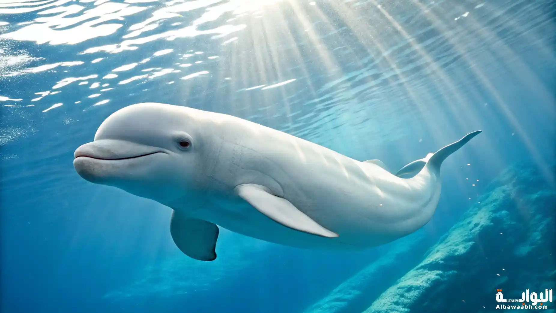 الحوت البيلوجا المهرج الأبيض في البحر